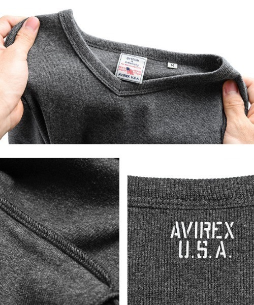 AVIREX(アヴィレックス)の「AVIREX デイリーウエア 長袖Vネック 6153480(Tシャツ/カットソー・メンズ・ホワイト/ブラック/グレー/チャコールグレー/ロイヤルブルー・S/L/XL/M)」の13枚目の写真