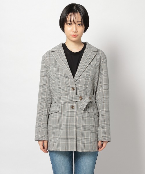 PAGEBOY（ページボーイ）の「TRロングテーラードジャケット（テーラードジャケット・レディース・チェック/グレイッシュベージュ/ベージュ・FREE）」の6枚目の写真