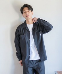 【KANGOL／カンゴール】ロゴ刺繍/オックス長袖シャツ/オープンカラーシャツ/ビッグシルエット