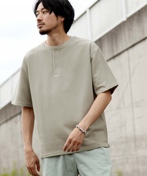 【ZIP FIVE】ハリ感ドライワッフル　サーマル半端袖Tシャツ【ビッグシルエット】【吸水速乾素材】【クルー/ヘンリーネック】