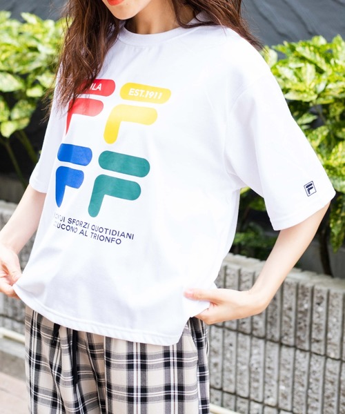 FILA(フィラ)の「∴WEGO/FILA レトロカラーロゴTシャツ(Tシャツ/カットソー・レディース・イエロー/ホワイト/ブラック・FREE)」の2枚目の写真