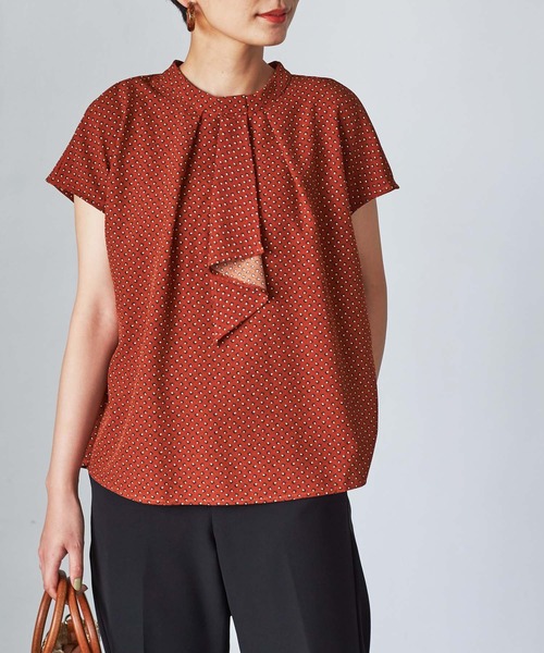 ボータイ風デザインブラウス シャツ ブラウス ボウタイ風タックデザインブラウス&frasl;洗える