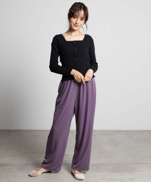 WEGO(ウィゴー)の「WEGO/ベロアコールワイドパンツ(スラックス・レディース・ブラック/パープル/ブラウン/アイボリー・FREE)」の14枚目の写真