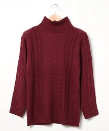 【TONE MEN'S】ケーブルタートルネックニット(BL)