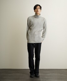 【TONE MEN'S】ケーブルタートルネックニット(BL)