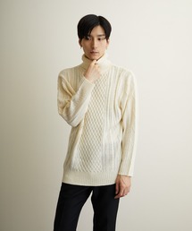 【TONE MEN'S】ケーブルタートルネックニット(BL)