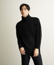 【TONE MEN'S】ケーブルタートルネックニット(BL)