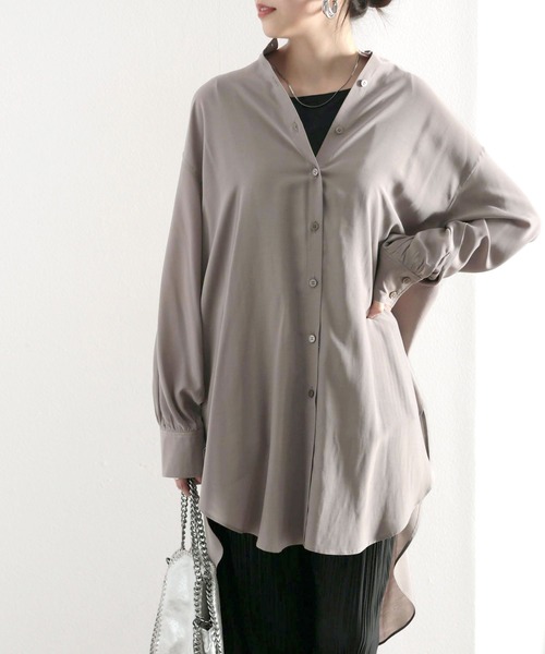 classicalelf（クラシカルエルフ）の「たっぷりドレープで上品さをプラス。バンドカラーシアーシャツ（シャツ/ブラウス・レディース・ホワイト/ベージュ/モカ・MEDIUM/LARGE/X-LARGE）」の14枚目の写真