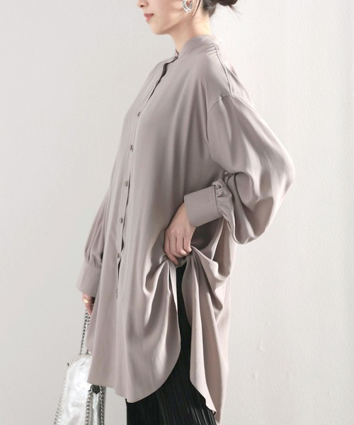 classicalelf（クラシカルエルフ）の「たっぷりドレープで上品さをプラス。バンドカラーシアーシャツ（シャツ/ブラウス・レディース・ホワイト/ベージュ/モカ・MEDIUM/LARGE/X-LARGE）」の11枚目の写真