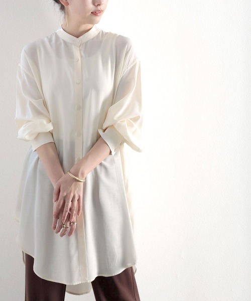 classicalelf（クラシカルエルフ）の「たっぷりドレープで上品さをプラス。バンドカラーシアーシャツ（シャツ/ブラウス・レディース・ホワイト/ベージュ/モカ・MEDIUM/LARGE/X-LARGE）」の19枚目の写真