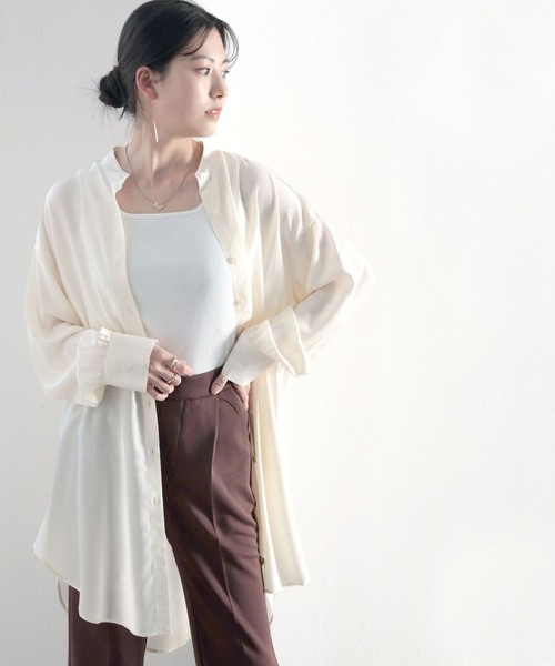 classicalelf（クラシカルエルフ）の「たっぷりドレープで上品さをプラス。バンドカラーシアーシャツ（シャツ/ブラウス・レディース・ホワイト/ベージュ/モカ・MEDIUM/LARGE/X-LARGE）」の22枚目の写真