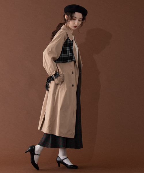 idem（イデム）の「zephyr trench coat/チェックプリーツトレンチコート（トレンチコート・レディース・グリーン/ボルドー・FREE）」の11枚目の写真