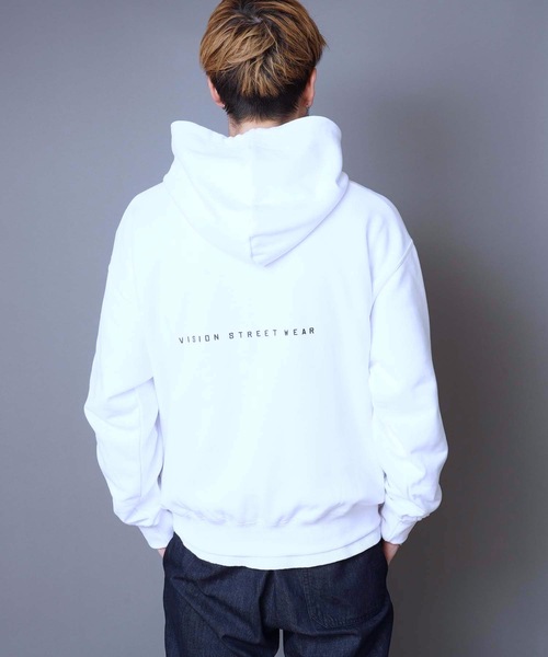 VISION STREET WEAR（ヴィジョンストリートウェア）の「【VISION STREET WEAR/ビジョンストリートウェア】恐竜プリント裏毛パーカー　人気デザインのパーカーアイテム　バックプリント　ドロップショルダー型/ビッグシルエット（パーカー・メンズ・ホワイト/ブラック/ブルー・MEDIUM/LARGE）」の8枚目の写真
