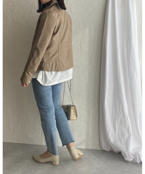 She's Closet(シーズクローゼット)の「フェイクレザーダブルライダースジャケット(ライダースジャケット・レディース・アッシュグレー/ブラック/ベージュ・M/L)」の12枚目の写真