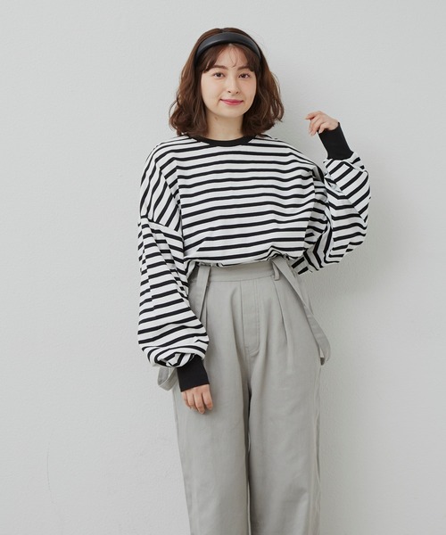 MERLOT（メルロー）の「たっぷり袖ロンT（Tシャツ/カットソー・レディース・ナチュラル/レッド/ブラック/ホワイト×ブラック/モカ・FREE）」の12枚目の写真