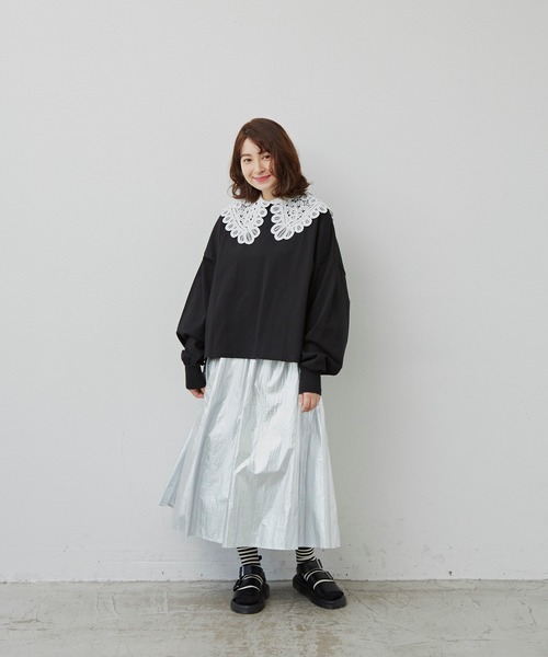 MERLOT（メルロー）の「たっぷり袖ロンT（Tシャツ/カットソー・レディース・ナチュラル/レッド/ブラック/ホワイト×ブラック/モカ・FREE）」の22枚目の写真