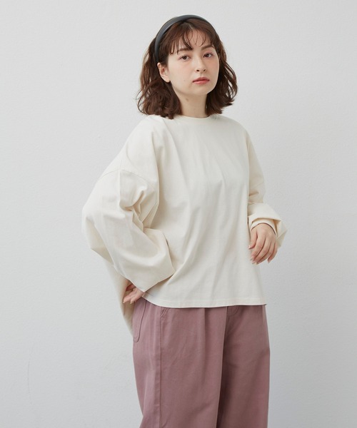 MERLOT（メルロー）の「たっぷり袖ロンT（Tシャツ/カットソー・レディース・ナチュラル/レッド/ブラック/ホワイト×ブラック/モカ・FREE）」の6枚目の写真