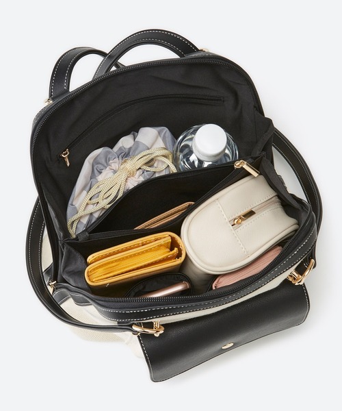 haco!（ハコ）の「カジュアルときれいの良いとこどり！どんなコーデにも似合う リュックにもショルダーにもなる2WAYバッグ（ショルダーバッグ・レディース・ブラック/グレイッシュベージュ・ONE SIZE）」の9枚目の写真