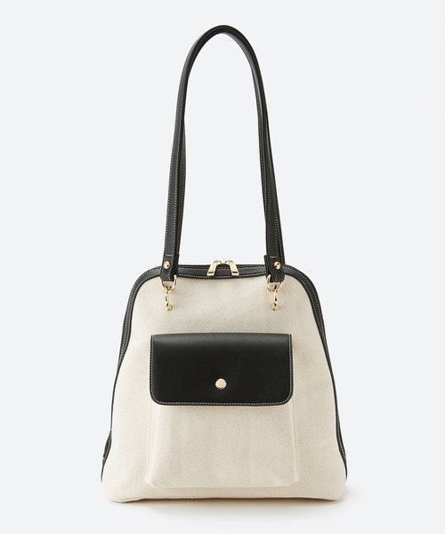 haco!（ハコ）の「カジュアルときれいの良いとこどり！どんなコーデにも似合う リュックにもショルダーにもなる2WAYバッグ（ショルダーバッグ・レディース・ブラック/グレイッシュベージュ・ONE SIZE）」の6枚目の写真