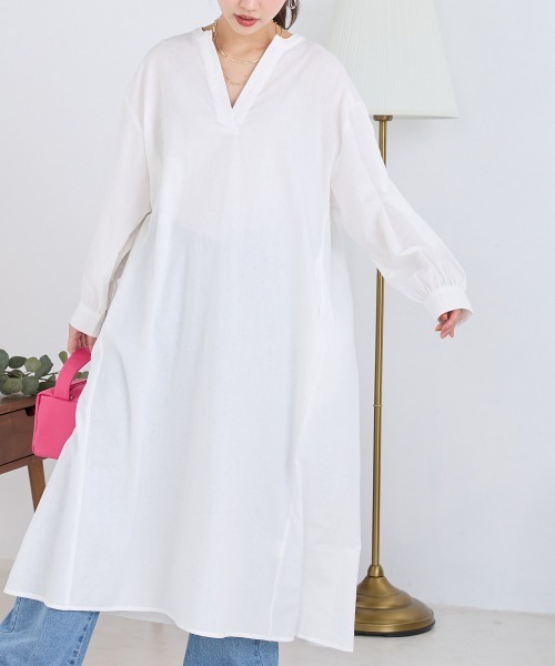 OMNES（オムネス）の「ドットジャガード Aラインスキッパーワンピース（ワンピース・レディース・ホワイト/ネイビー/イエロー・FREE）」の2枚目の写真