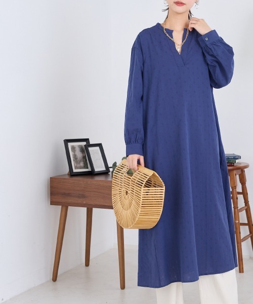 OMNES（オムネス）の「ドットジャガード Aラインスキッパーワンピース（ワンピース・レディース・ホワイト/ネイビー/イエロー・FREE）」の4枚目の写真