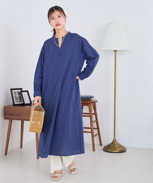 OMNES（オムネス）の「ドットジャガード Aラインスキッパーワンピース（ワンピース・レディース・ホワイト/ネイビー/イエロー・FREE）」の7枚目の写真