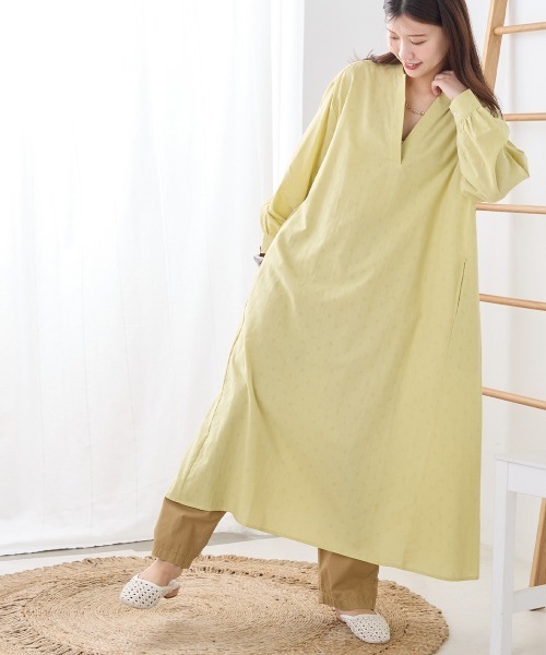 OMNES（オムネス）の「ドットジャガード Aラインスキッパーワンピース（ワンピース・レディース・ホワイト/ネイビー/イエロー・FREE）」の9枚目の写真