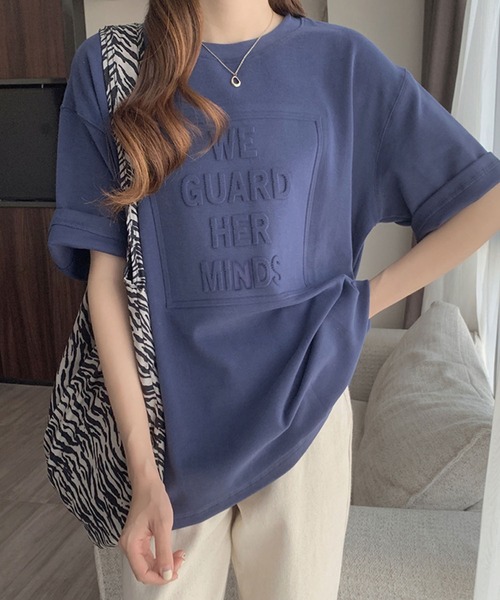 Girly Doll（ガーリードール）の「ドロップショルダー立体ロゴTee（Tシャツ/カットソー・レディース・ホワイト/ブラック/ブラウン/グレー/ブルー/ボルドー・M/L）」の5枚目の写真