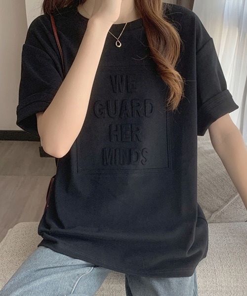 Girly Doll（ガーリードール）の「ドロップショルダー立体ロゴTee（Tシャツ/カットソー・レディース・ホワイト/ブラック/ブラウン/グレー/ブルー/ボルドー・M/L）」の2枚目の写真