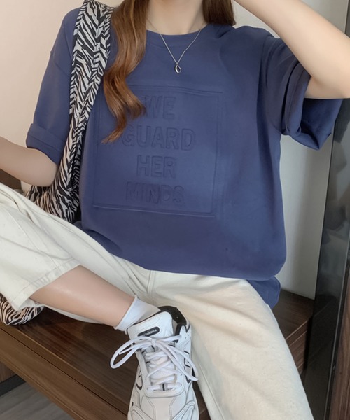 Girly Doll（ガーリードール）の「ドロップショルダー立体ロゴTee（Tシャツ/カットソー・レディース・ホワイト/ブラック/ブラウン/グレー/ブルー/ボルドー・M/L）」の12枚目の写真