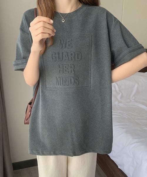 Girly Doll（ガーリードール）の「ドロップショルダー立体ロゴTee（Tシャツ/カットソー・レディース・ホワイト/ブラック/ブラウン/グレー/ブルー/ボルドー・M/L）」の9枚目の写真
