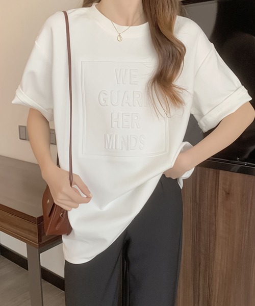 Girly Doll（ガーリードール）の「ドロップショルダー立体ロゴTee（Tシャツ/カットソー・レディース・ホワイト/ブラック/ブラウン/グレー/ブルー/ボルドー・M/L）」の7枚目の写真