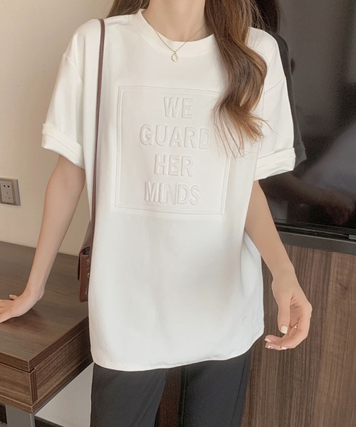 Girly Doll（ガーリードール）の「ドロップショルダー立体ロゴTee（Tシャツ/カットソー・レディース・ホワイト/ブラック/ブラウン/グレー/ブルー/ボルドー・M/L）」の8枚目の写真