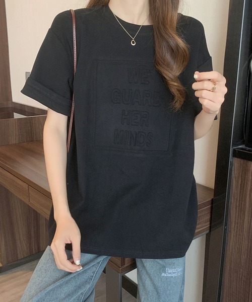 Girly Doll（ガーリードール）の「ドロップショルダー立体ロゴTee（Tシャツ/カットソー・レディース・ホワイト/ブラック/ブラウン/グレー/ブルー/ボルドー・M/L）」の13枚目の写真