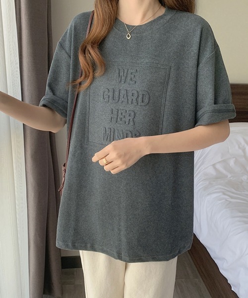 Girly Doll（ガーリードール）の「ドロップショルダー立体ロゴTee（Tシャツ/カットソー・レディース・ホワイト/ブラック/ブラウン/グレー/ブルー/ボルドー・M/L）」の10枚目の写真