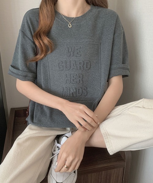 Girly Doll（ガーリードール）の「ドロップショルダー立体ロゴTee（Tシャツ/カットソー・レディース・ホワイト/ブラック/ブラウン/グレー/ブルー/ボルドー・M/L）」の11枚目の写真
