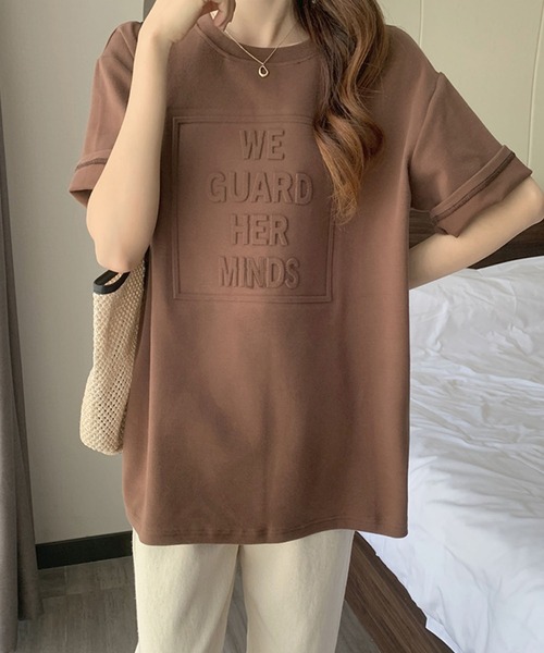 Girly Doll（ガーリードール）の「ドロップショルダー立体ロゴTee（Tシャツ/カットソー・レディース・ホワイト/ブラック/ブラウン/グレー/ブルー/ボルドー・M/L）」の14枚目の写真
