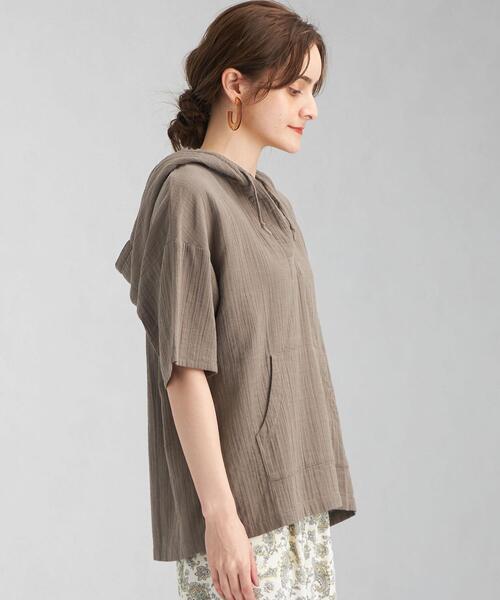 green label relaxing（グリーンレーベルリラクシング）の「SC Wガーゼ フード ブラウス（シャツ/ブラウス・レディース・ホワイト/モカ・FREE）」の4枚目の写真