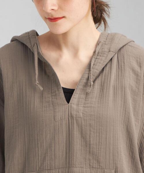 green label relaxing（グリーンレーベルリラクシング）の「SC Wガーゼ フード ブラウス（シャツ/ブラウス・レディース・ホワイト/モカ・FREE）」の6枚目の写真