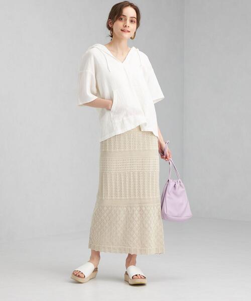 green label relaxing（グリーンレーベルリラクシング）の「SC Wガーゼ フード ブラウス（シャツ/ブラウス・レディース・ホワイト/モカ・FREE）」の12枚目の写真