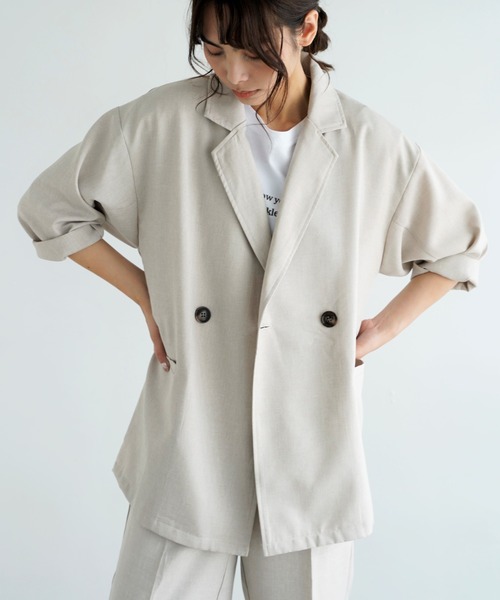 Chiaro（キアロ）の「リネンライクジャケット（テーラードジャケット・レディース・ブラウン/アイボリー・FREE）」の2枚目の写真