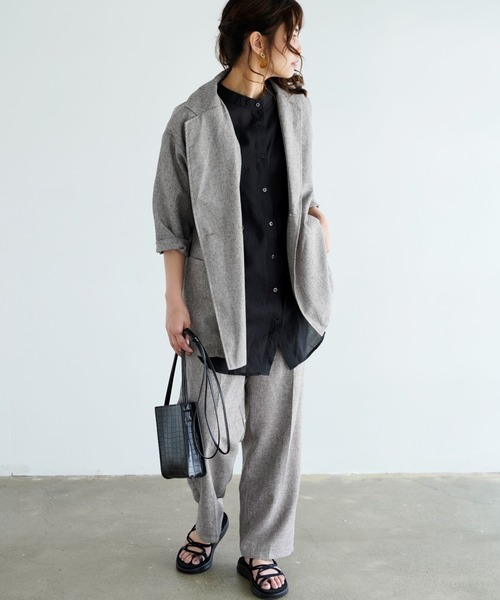 Chiaro（キアロ）の「リネンライクジャケット（テーラードジャケット・レディース・ブラウン/アイボリー・FREE）」の6枚目の写真