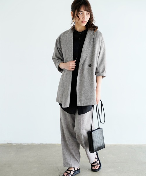 Chiaro（キアロ）の「リネンライクジャケット（テーラードジャケット・レディース・ブラウン/アイボリー・FREE）」の7枚目の写真