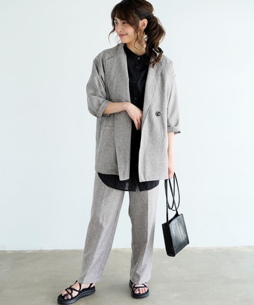 Chiaro（キアロ）の「リネンライクジャケット（テーラードジャケット・レディース・ブラウン/アイボリー・FREE）」の9枚目の写真