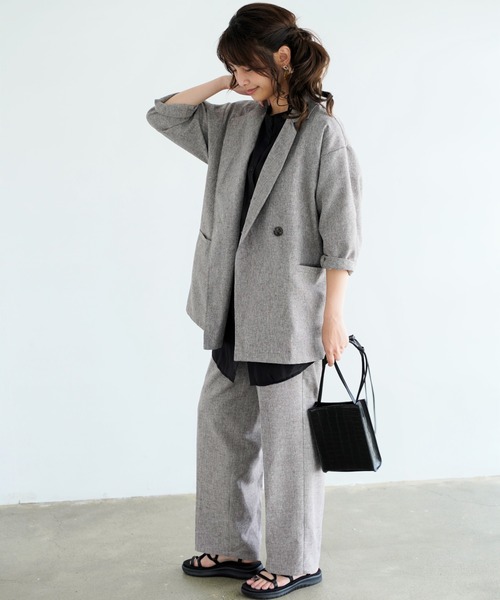 Chiaro（キアロ）の「リネンライクジャケット（テーラードジャケット・レディース・ブラウン/アイボリー・FREE）」の10枚目の写真