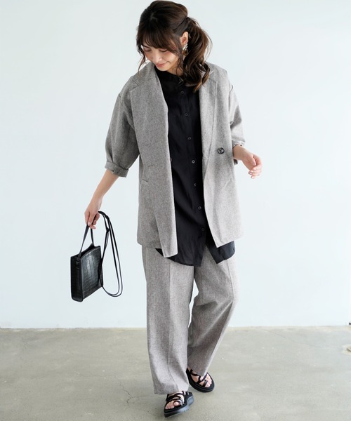 Chiaro（キアロ）の「リネンライクジャケット（テーラードジャケット・レディース・ブラウン/アイボリー・FREE）」の11枚目の写真