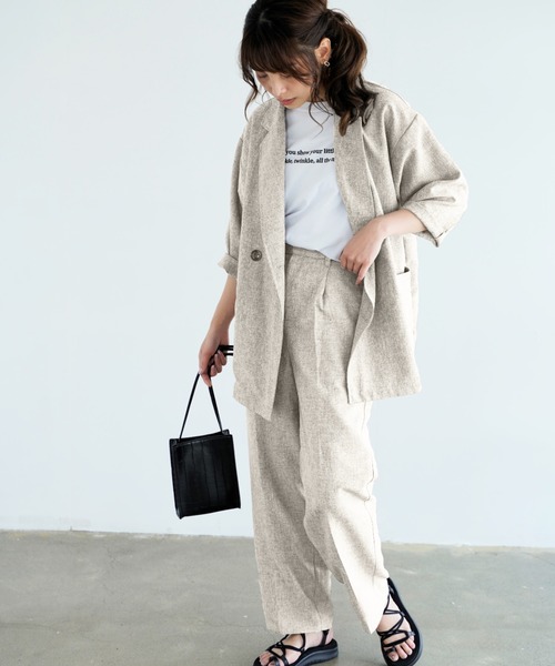 Chiaro（キアロ）の「リネンライクジャケット（テーラードジャケット・レディース・ブラウン/アイボリー・FREE）」の4枚目の写真