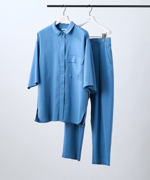 COLONY 2139（コロニートゥーワンスリーナイン）の「テックリネン5分袖比翼シャツ(セットアップ可)（シャツ/ブラウス・メンズ・グリーン/チャコールグレー/ブルー/モカ/ベージュ・LARGE/X-LARGE/MEDIUM）」の5枚目の写真