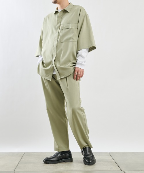 COLONY 2139（コロニートゥーワンスリーナイン）の「テックリネン5分袖比翼シャツ(セットアップ可)（シャツ/ブラウス・メンズ・グリーン/チャコールグレー/ブルー/モカ/ベージュ・LARGE/X-LARGE/MEDIUM）」の14枚目の写真