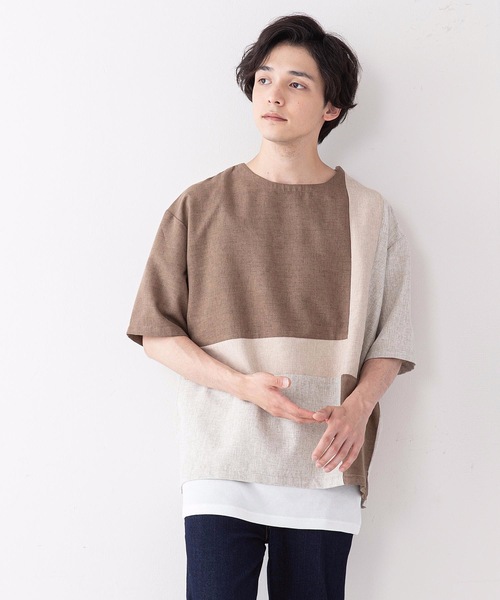 LB/S (エルビーエス)の「布帛クループルオーバーシャツ タンクトップセット(シャツ/ブラウス・メンズ・ブラウン/ネイビー・MEDIUM/LARGE)」の2枚目の写真